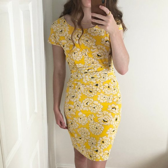 Vintage Genny 100% Silk Yellow Floral Dress Italy - Picture 10 of 11